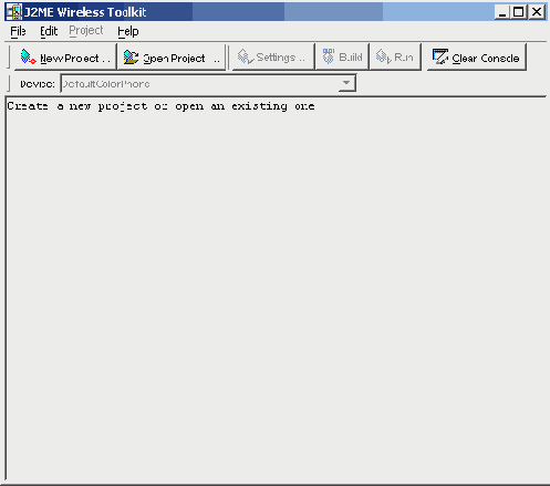 Рабочее окно J2ME Wireless Toolkit