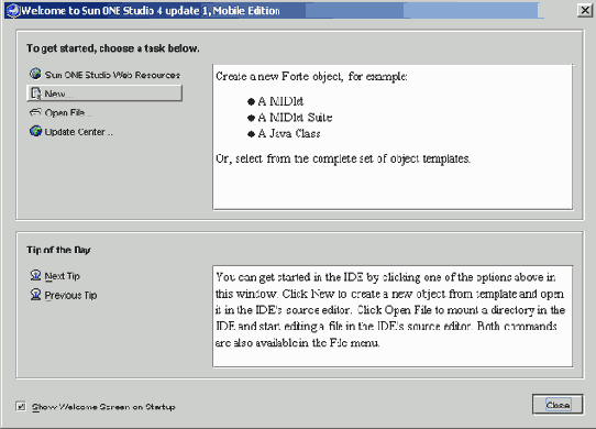  Welcome SUN ONE Studio 4 update 1 Mobile Edition